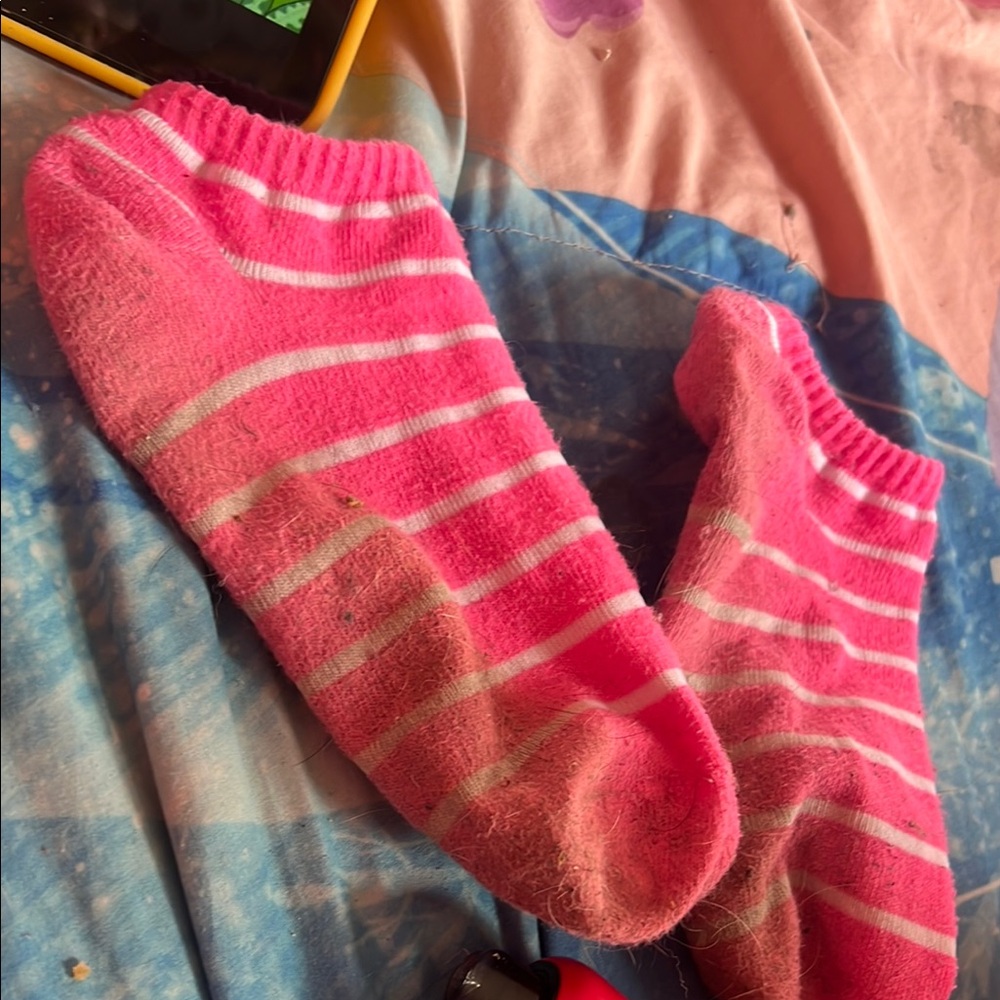 Striped Pink Ankle Socks WORN